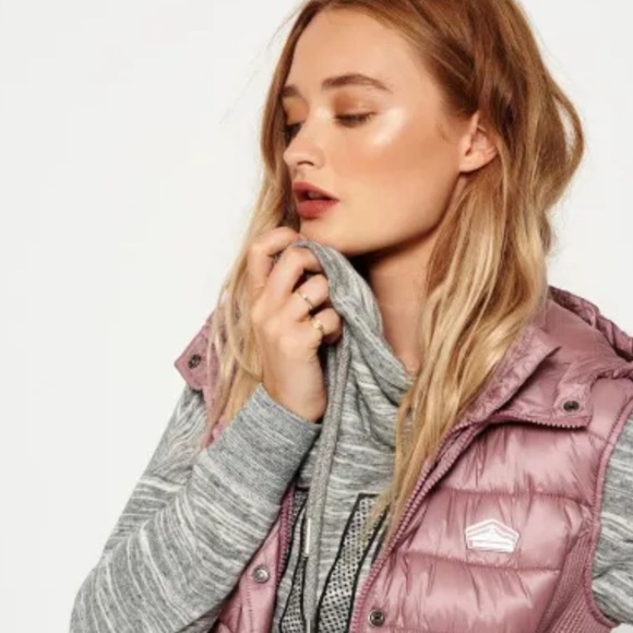 Superdry “Luxe Fuji” Hooded Double Zipper Vest Shimmer Pink Extra Small Like New - Picture 3 of 15